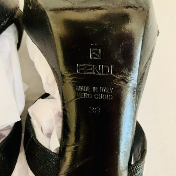 FENDI CAGE LEATHER STRAPPY HIGH HEELS SANDALS MADE IN ITALY - Picture 11 of 11